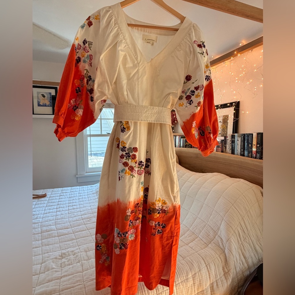 Anthropologie Orange and Cream Floral Dress